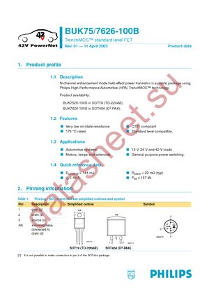 BUK7526-100B,127 datasheet  